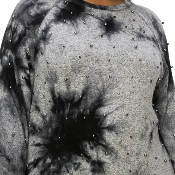 Coin 1804 Women’s Cozy Long Sleeve Pullover Top with Studs Gray Black Size 2X - Picture 3 of 3